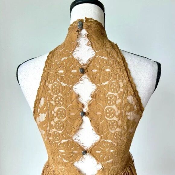 Free People Verushka Halter Lace Dress in Golden Honey SZ 0 - Picture 4 of 7